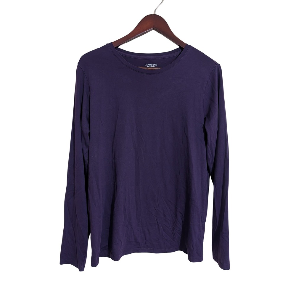 Lands' End Women Purple Supima Cotton Long Sleeve Relaxed Fit Tee Shirt M 10-12
